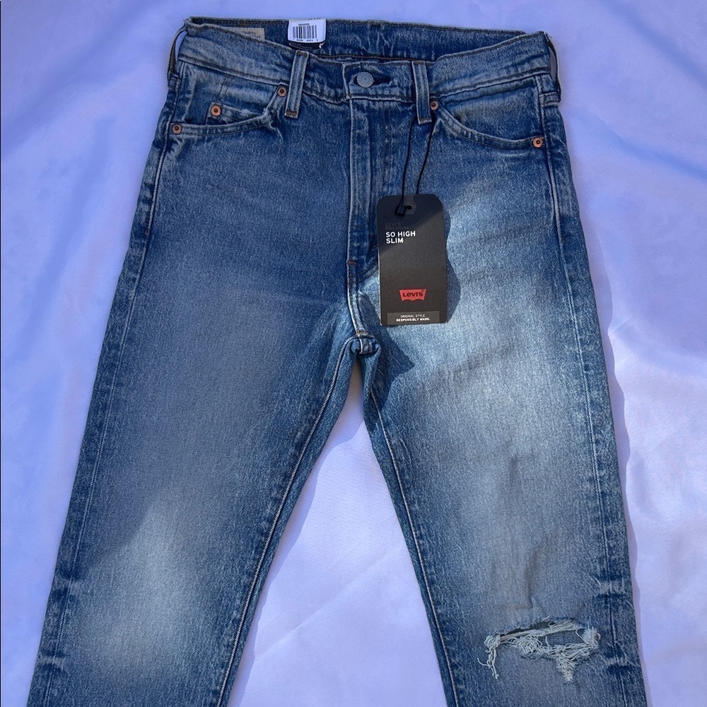 Levi's Men's Light Blue So High Slim Jeans Distressed - Picture 4 of 6